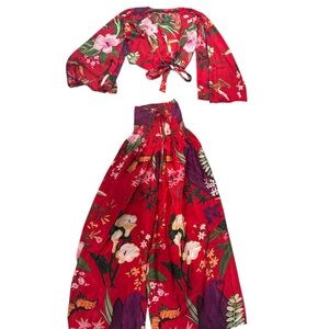 Floral Red Women's Jumpsuit Sz M silk/viscose